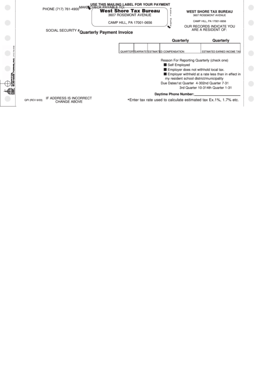 Quarterly Payment Invoice Form Printable pdf