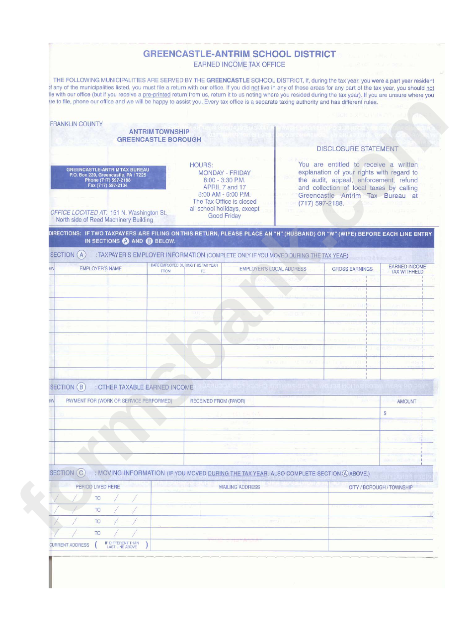 2005 Local Earned Income Tax Return Form