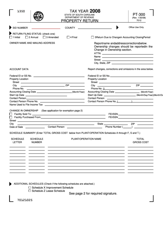 Form Pt-300 - Property Return - 2008 Printable pdf