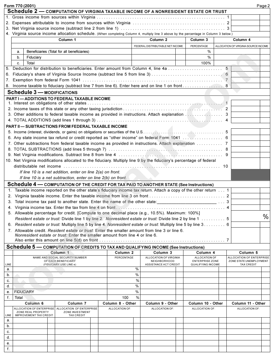 Form 770 - Virginia Fiduciary Income Tax Return - 2001