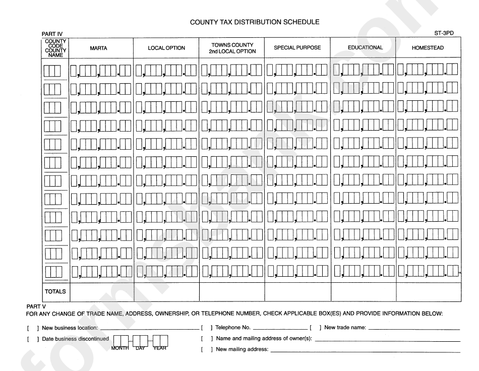 Fillable Form St3pd Country Tax Distribution Schedule printable pdf