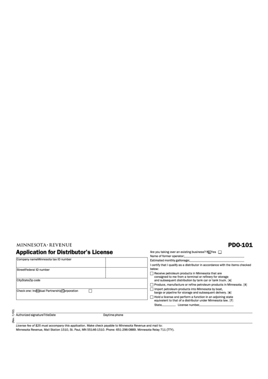 Form Pdo-101 - Application For Distributor