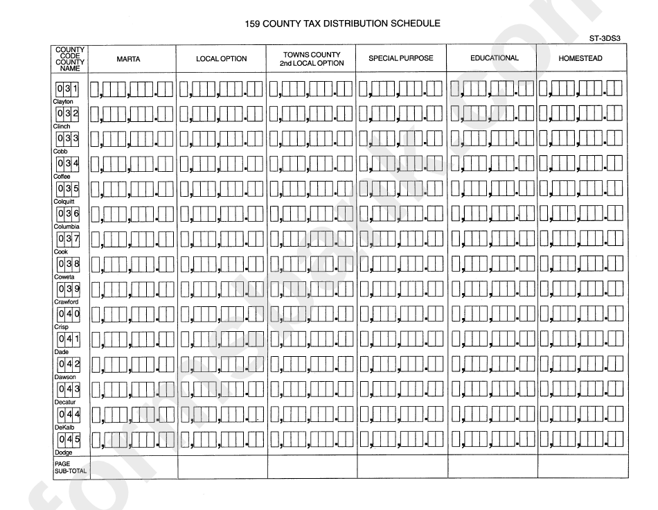 Form St-3ds3 - 159 Country Tax Distribution Schedule