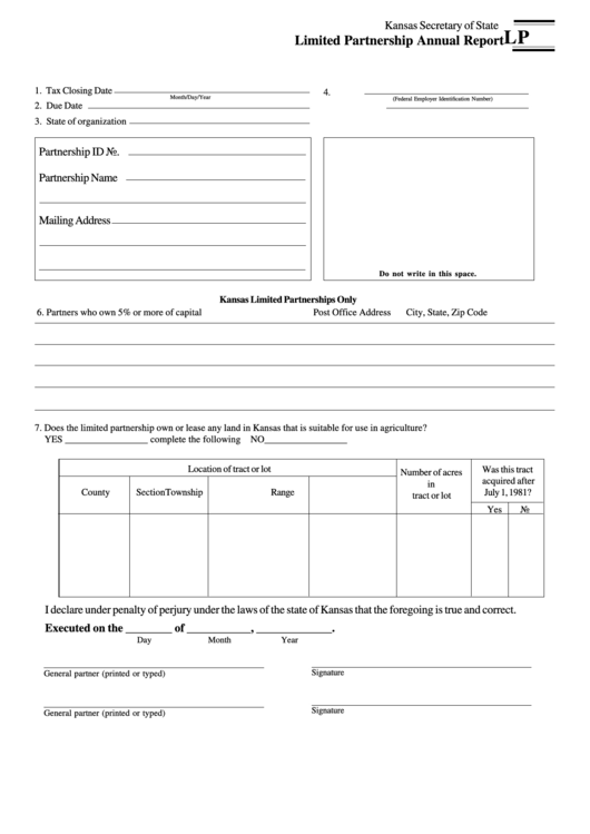 Form Lp - Limited Partnership Annual Report Template Printable pdf