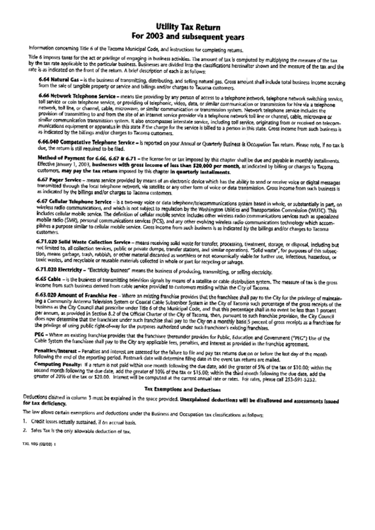 Instructions For Utility Tax Return Sheet - 2003 Printable pdf
