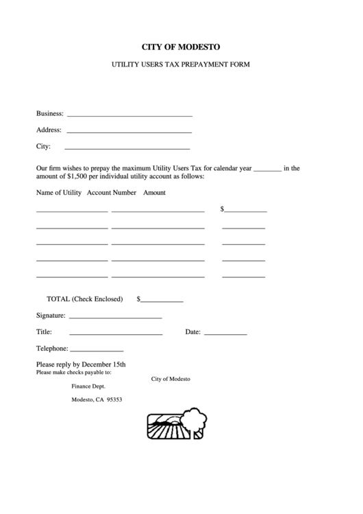 Fillable Utility Users Tax Prepayment Form - City Of Modesto Printable pdf