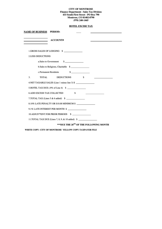 Hotel Excise Tax Form Printable pdf
