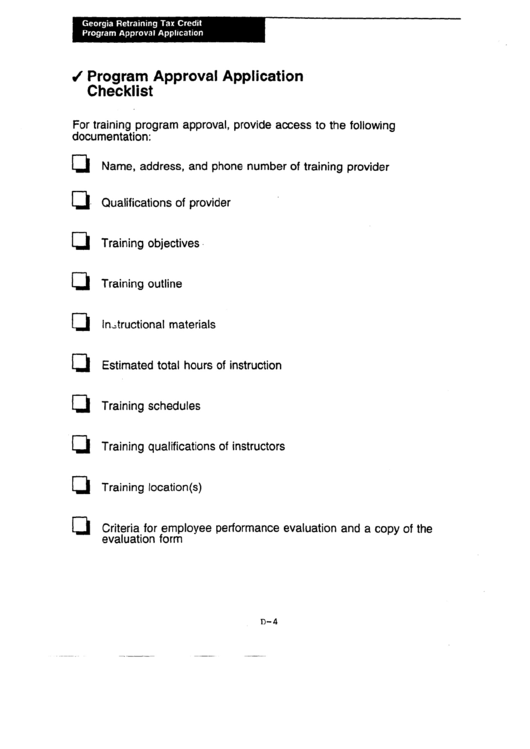 Fillable Program Approval Application Checklist Template Printable pdf