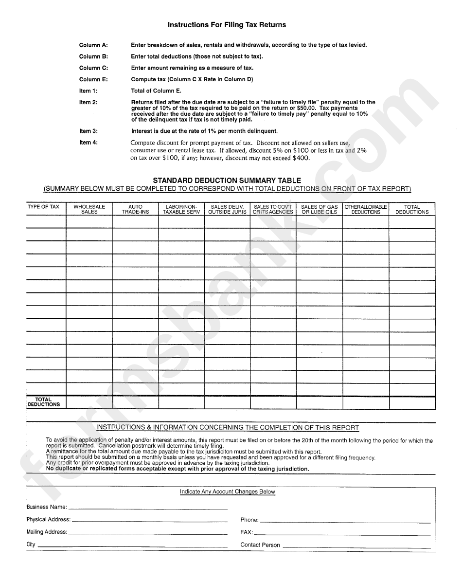 Sales, Use And Rental Tax Report Form - City Of Robertsdale