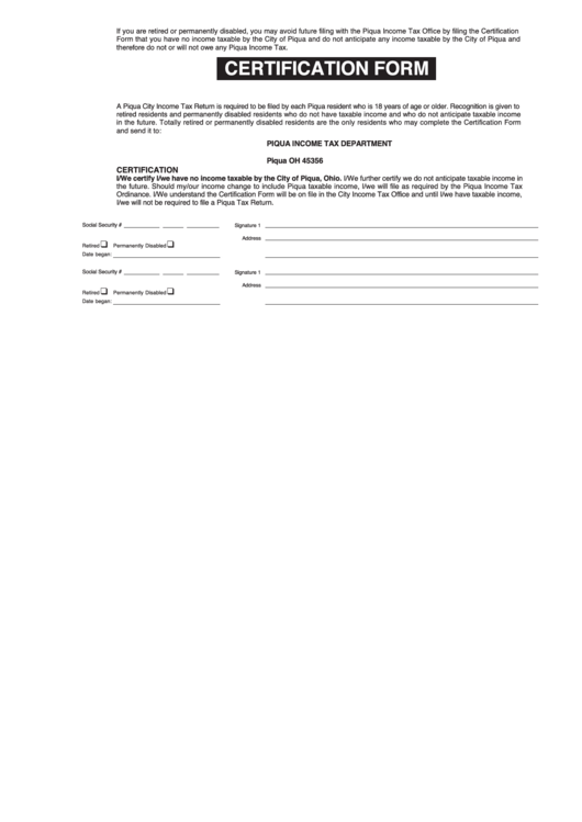 Certification Form printable pdf download