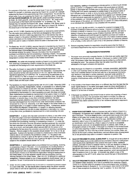 Form Atf F 4473 Instructions - Firearm Transfer Printable pdf