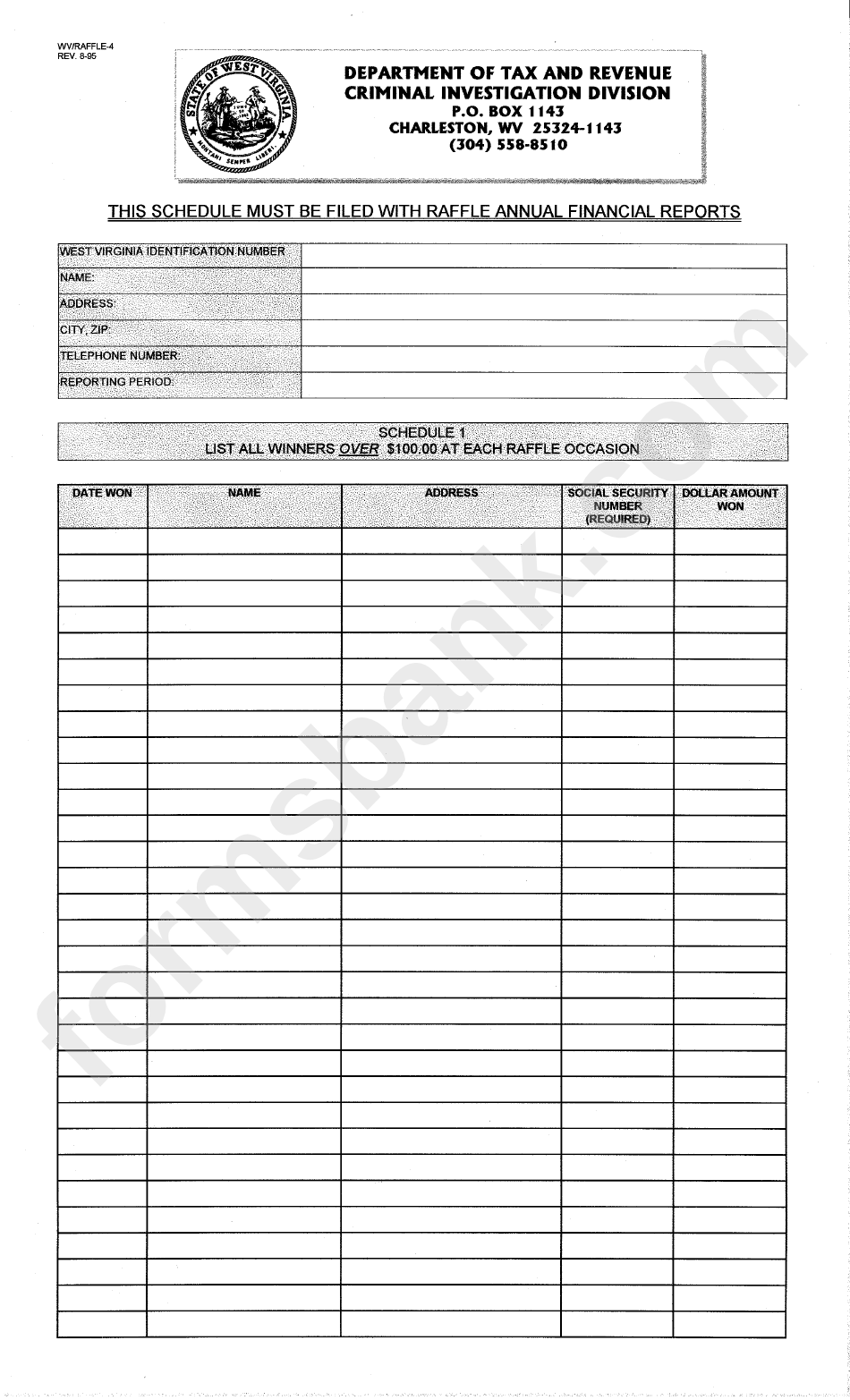 Form Wv/raffle-4 - Schedule Filed With Raffle Financial Reports