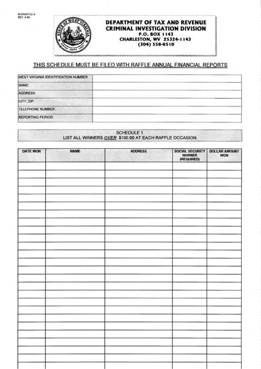 Fillable Form Wv/raffle-4 - Schedule Filed With Raffle Financial Reports Printable pdf