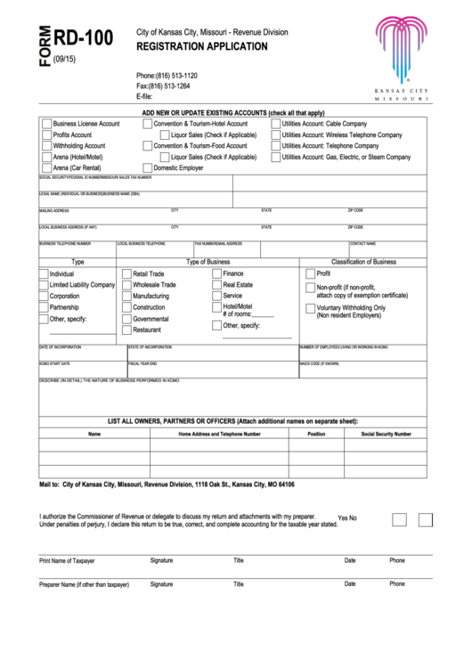 Form Rd-100 - Registration Application