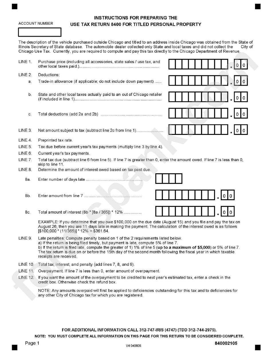 Instructions For Preparing The Use Tax Return 8400 For Titled Personal Property