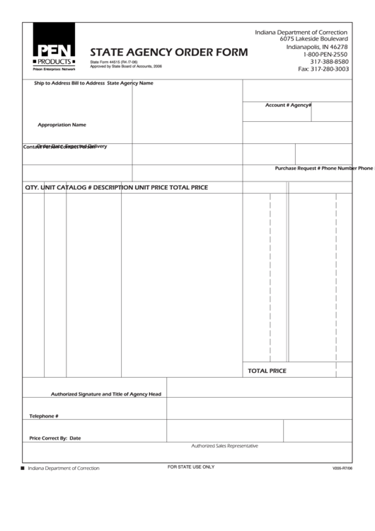 Form 44515 - State Agency Order Form Printable pdf