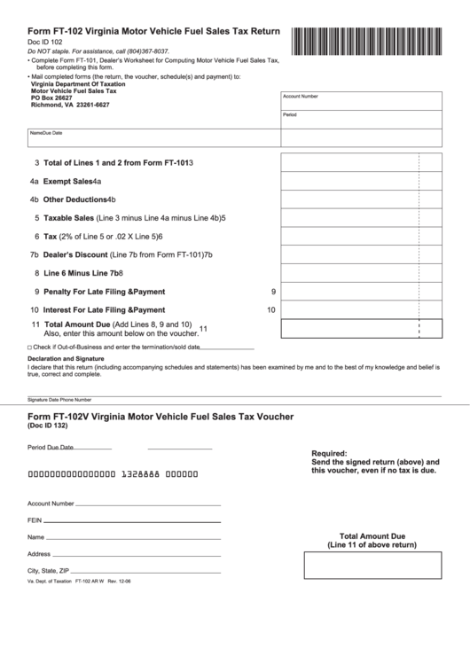 Form Ft-102 - Virginia Motor Vehicle Fuel Sales Tax Return Printable pdf