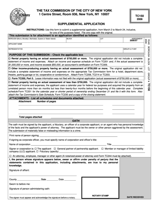 Form Tc150 - Supplemental Application - 2006 Printable pdf