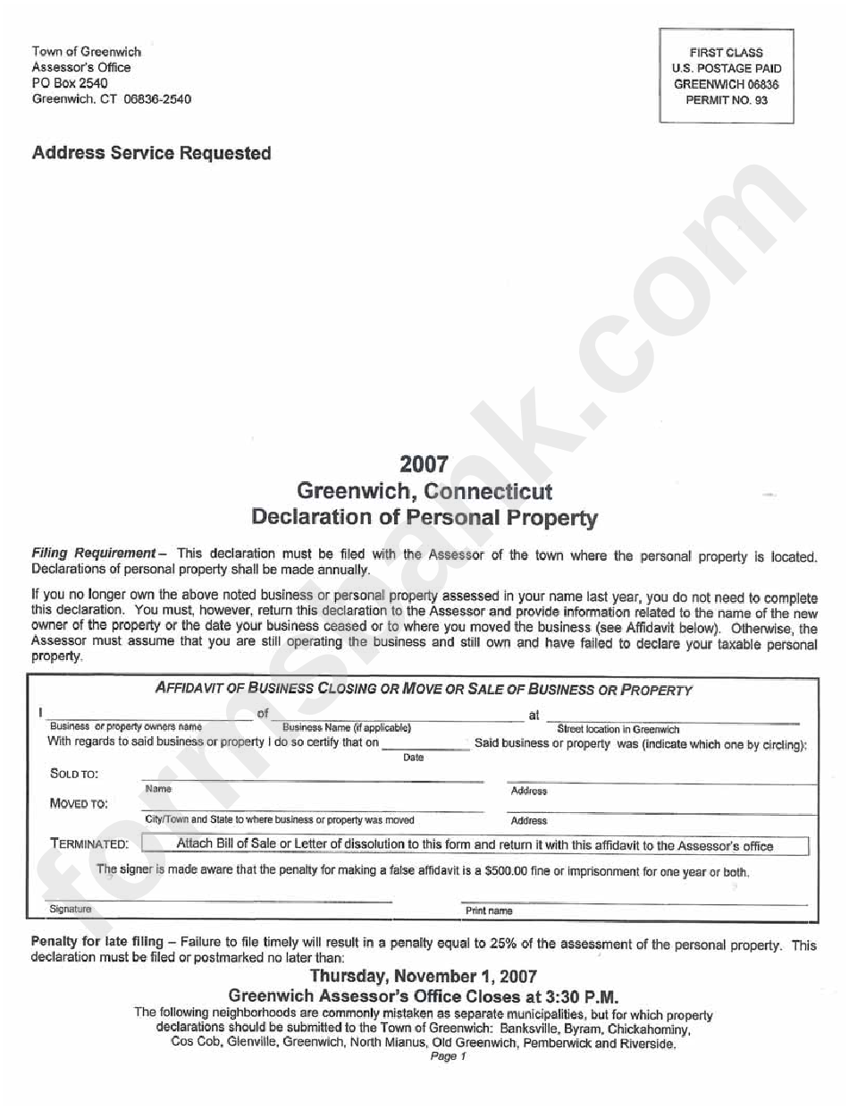 Declaration Of Personal Property - 2007
