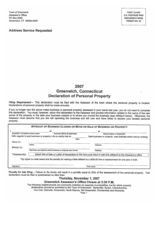 Declaration Of Personal Property - 2007 Printable pdf