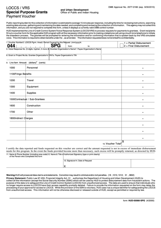 Form Hud-50080-Spg - Payment Voucher - Special Purpose Grants - Office Of Public And Indian Housing - U.s. Department Of Housing And Urban Development Printable pdf