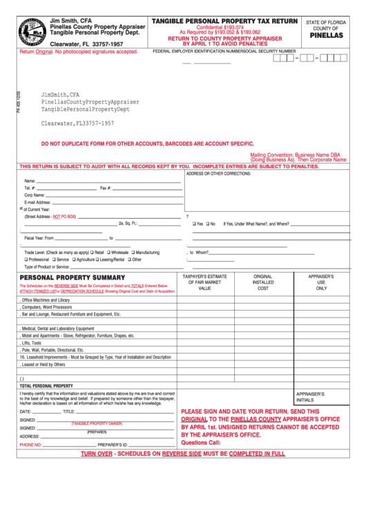 Tangible Personal Property Tax Return Form printable pdf download