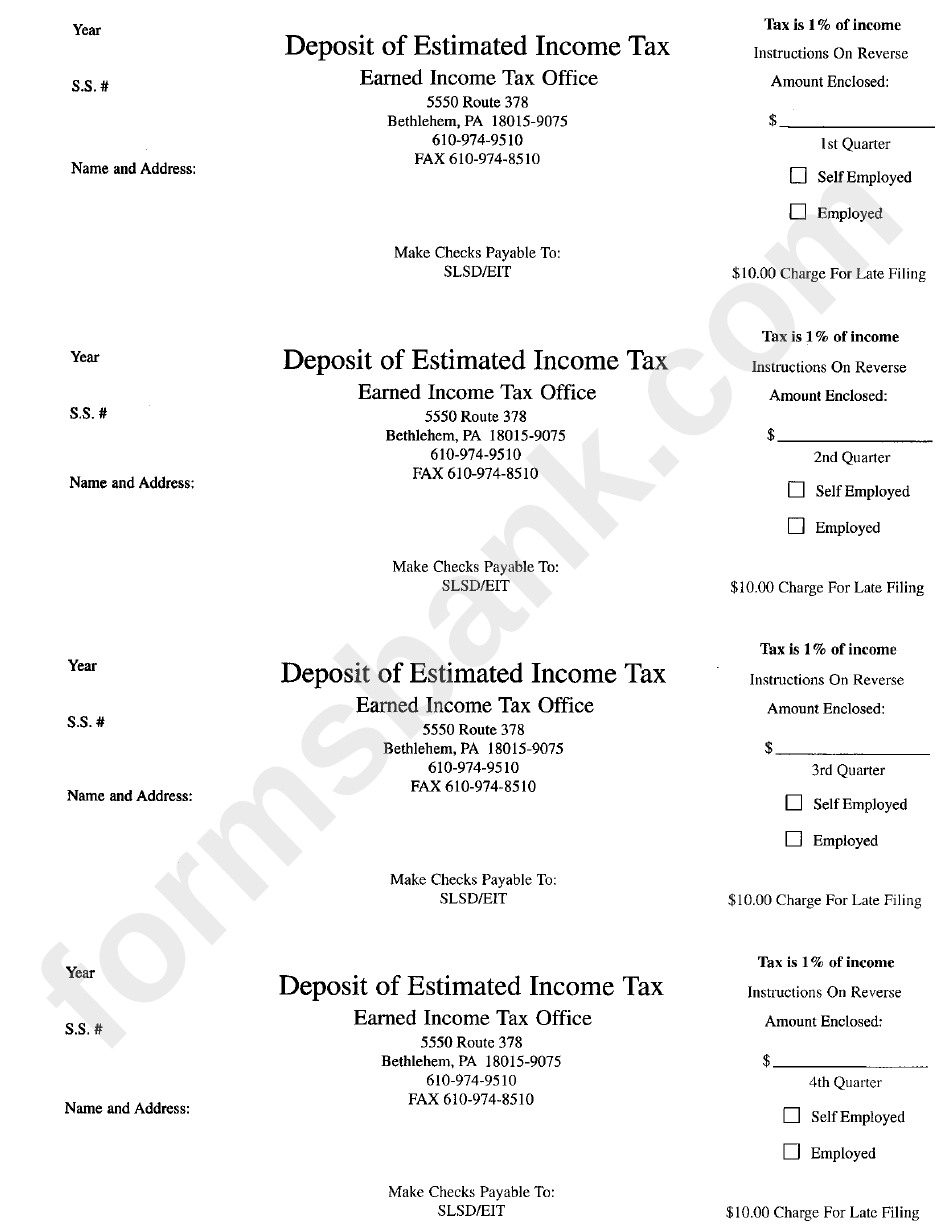 Deposit Of Estimated Income Tax