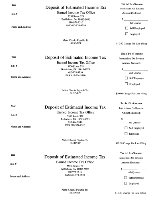 Deposit Of Estimated Income Tax Printable pdf