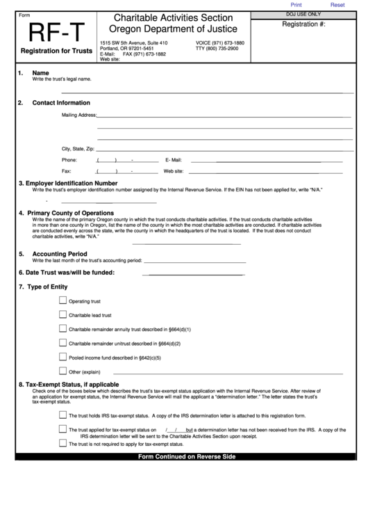 Fillable Form Rf-T - Registration For Trusts Printable pdf