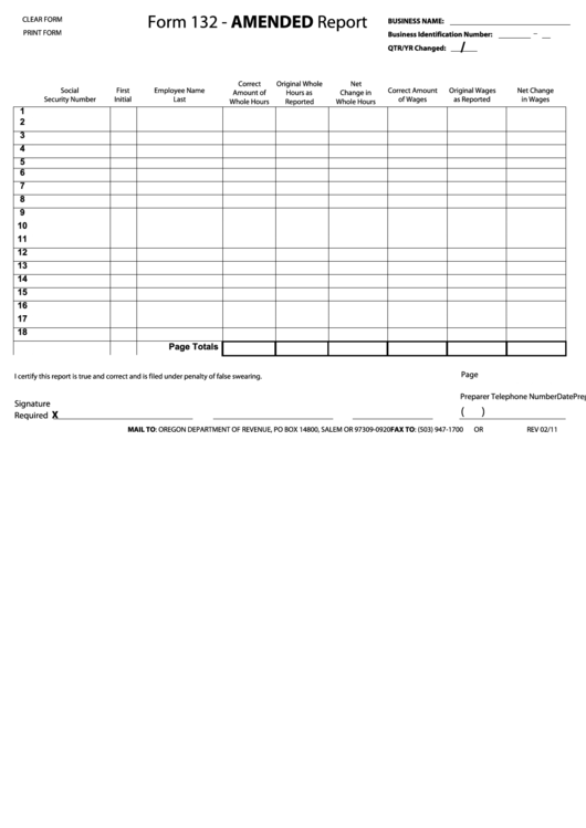 Fillable Form 132 - Amended Report - 2011 Printable pdf