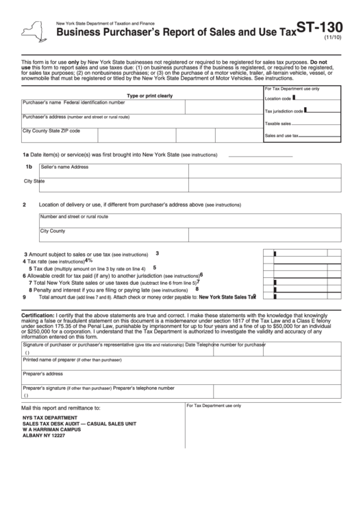 Form St-130 - Business Purchaser
