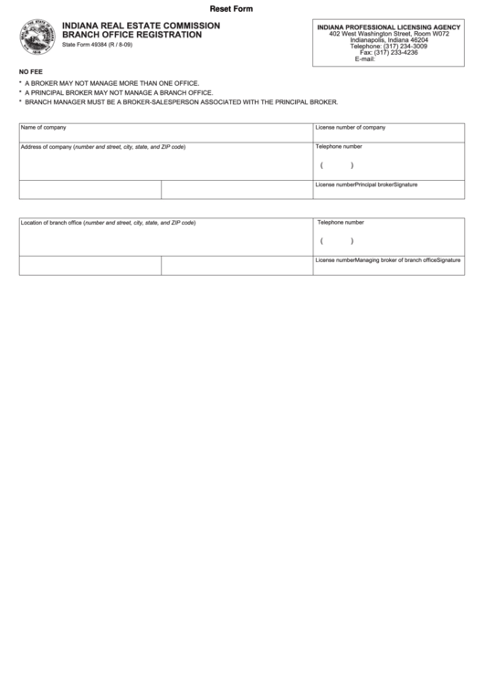 Fillable Form 49384 - Branch Office Registration Printable pdf