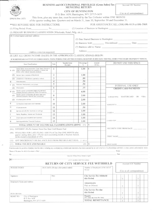 Business And Occupational Privilege (Gross Sales) Tax Municipal Return Printable pdf