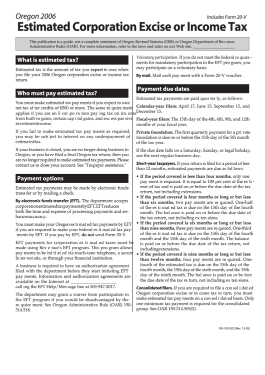 Fillable Form 20-V - Oregon Corporation Tax Payment Voucher Printable pdf