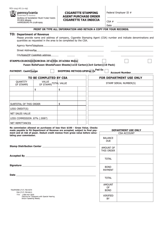 Cigarette Stamping Agent Purchase Order Cigarette Tax Indicia Printable pdf