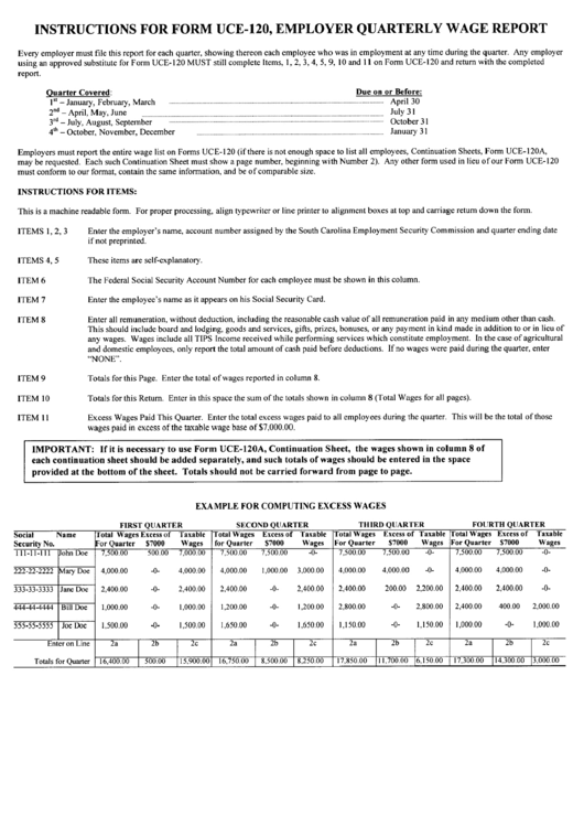 Instructions For Form Uce-120, Employer Quarterly Wage Report Printable pdf