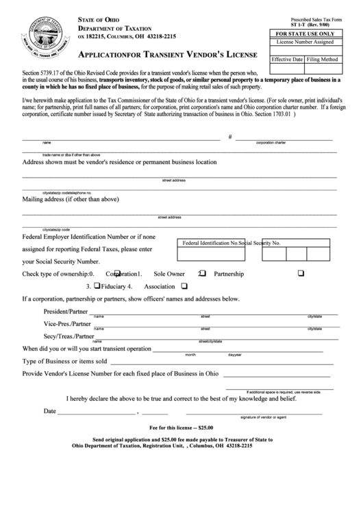 Form St 1-T - Application For Transient Vendor