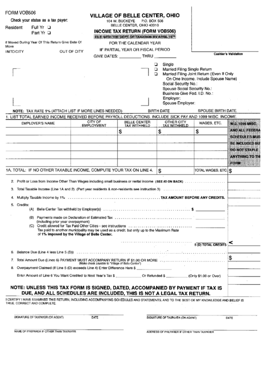 Form Vob506 - Income Tax Return Printable pdf