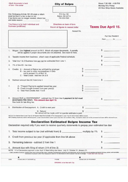 Declaration Estimated Belpre Income Tax Form Printable pdf