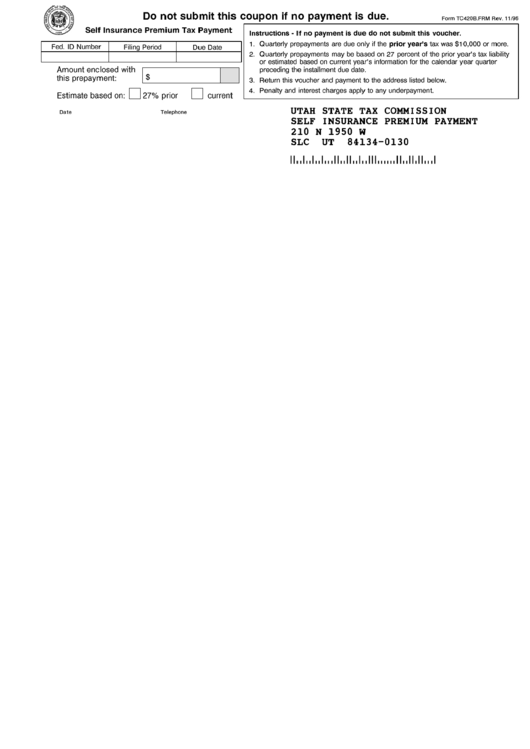 Fillable Form Tc420b - Self Insurance Premium Tax Paymant - 1996 Printable pdf