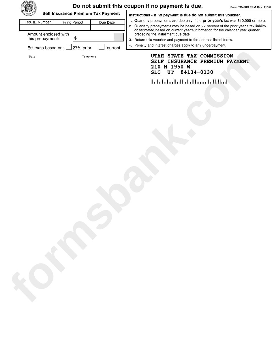 Form Tc420b - Self Insurance Premium Tax Paymant - 1996