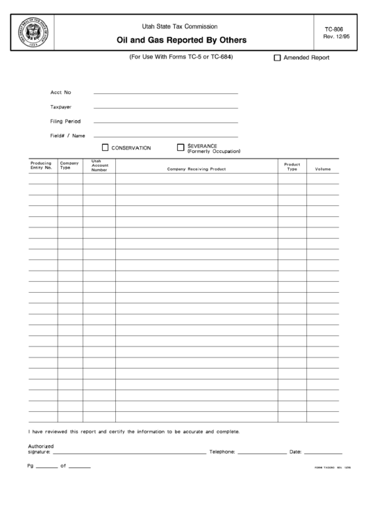 Fillable Form Tc-806 - Oil And Gas Reported By Others - 1995 Printable pdf