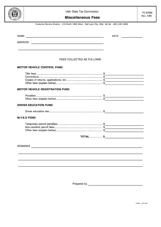 Fillable Form Tc-575m - Miscellaneous Fees - 1995 Printable pdf