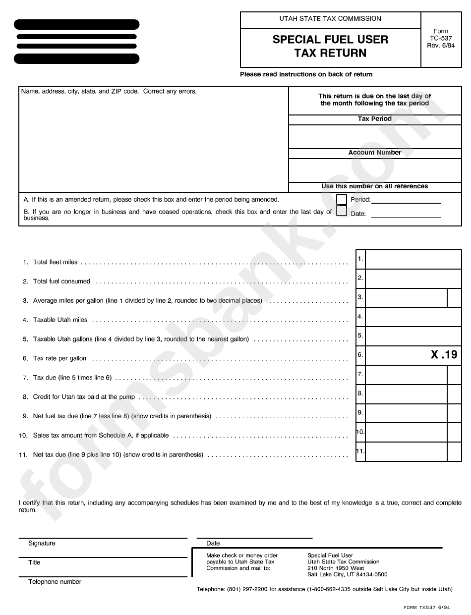 Form Tc-537 - Special Fuel User Tax Return - 1994