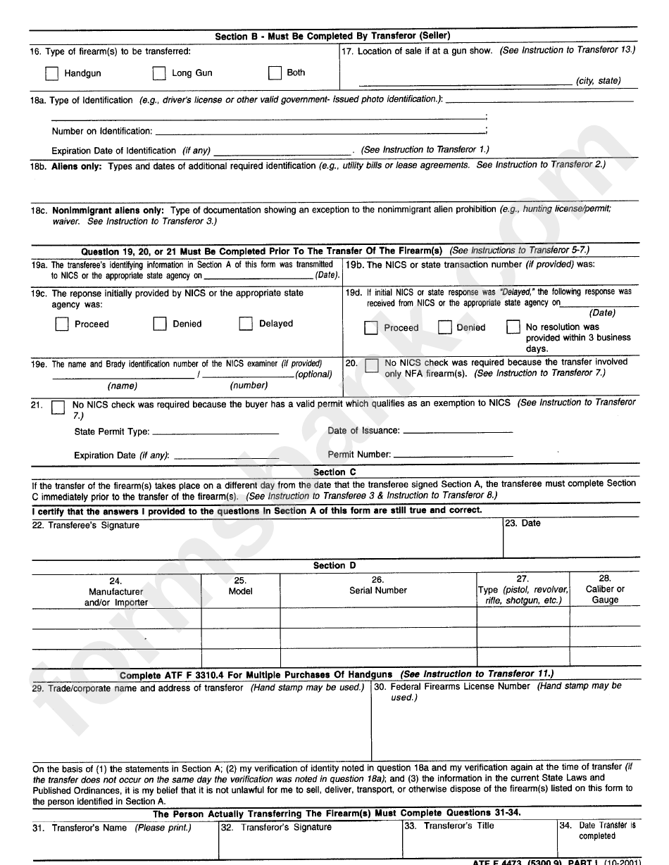 Form Atf F 4473 - Firearms Transaction Report