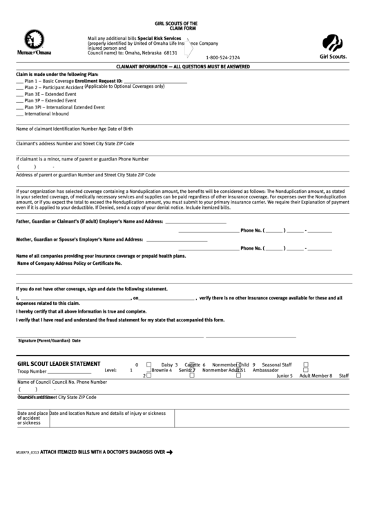 Girl Scouts Of The Usa Claim Form Printable pdf