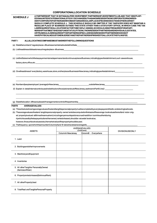 Corporation Allocation Schedule Form - New Jersey Printable pdf