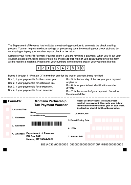 Fillable Form Pr - Montana Partnership Tax Payment Voucher Printable pdf