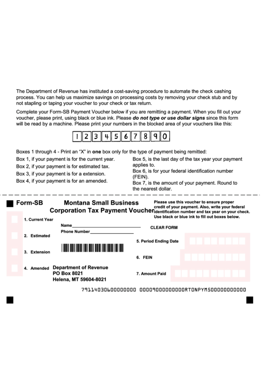 Fillable Form Sb - Montana Small Business Corporation Tax Payment Voucher Printable pdf