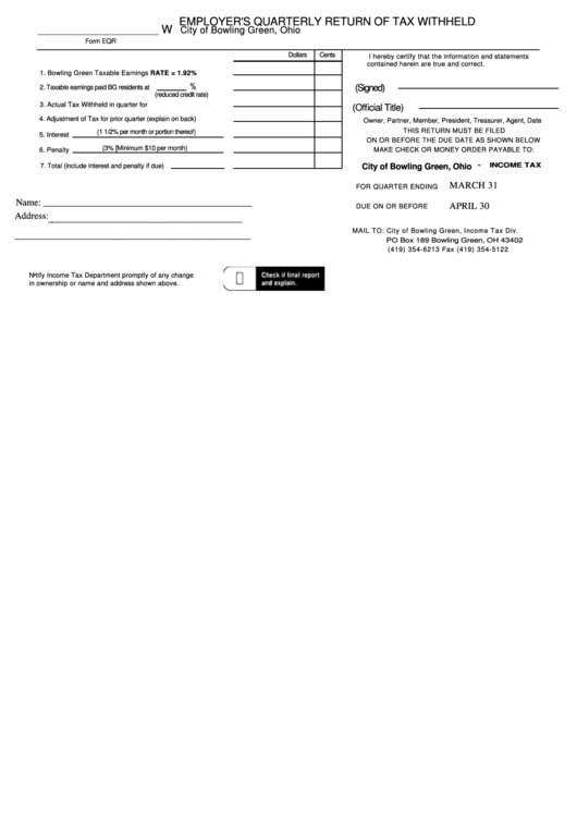 Fillable Form Eqr - Employer